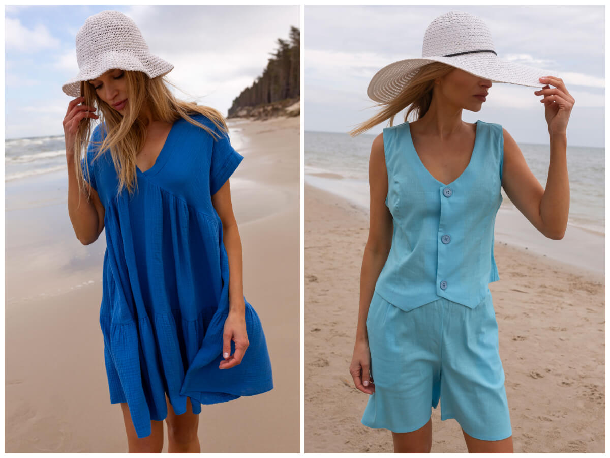 Zobacz jak nosić niebieski kolor w letnich stylizacjach.